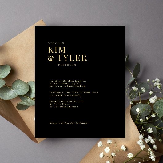 予算モダン金ゴールドタイポグラフィ結婚式招待状