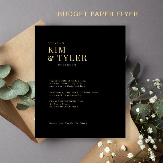 予算モダン金ゴールドタイポグラフィ結婚式招待状 チラシ