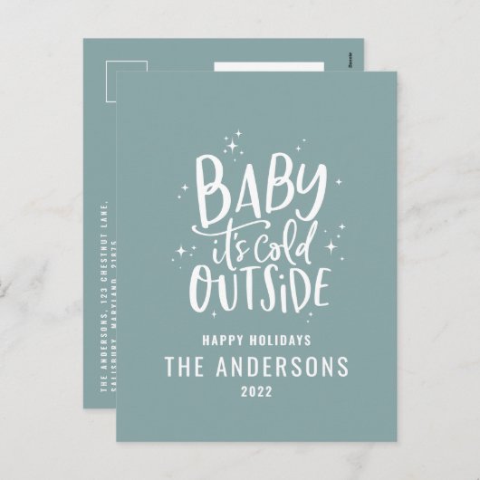 予算モダン青ミニマルのスクリエレガントプト シーズンポストカード (正面/裏面)