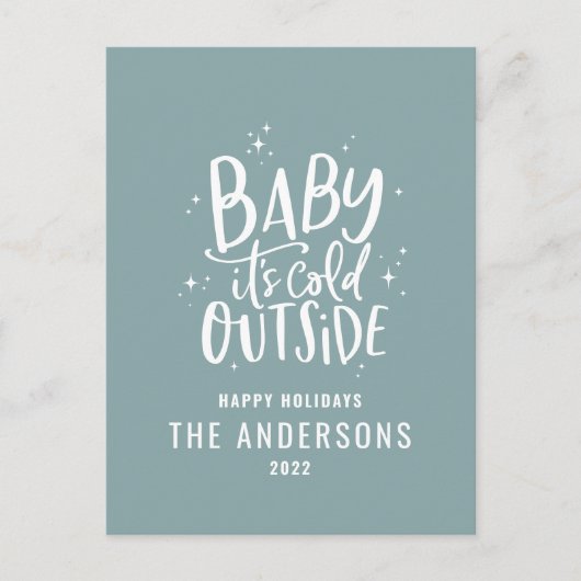 予算モダン青ミニマルのスクリエレガントプト シーズンポストカード (正面)