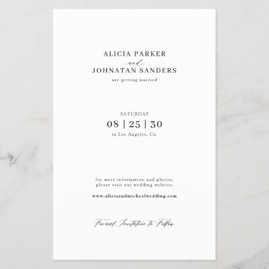 予算モダン3写真結婚式の日付を保存 チラシ (裏面)