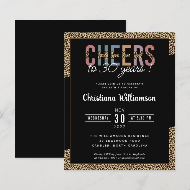 予算モダン30th誕生日パーティーLeopard Print (正面/裏面)