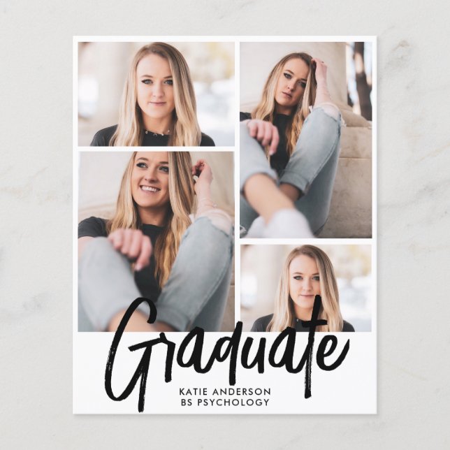 予算モダン4フォトスクリプト卒業招待状 (正面)