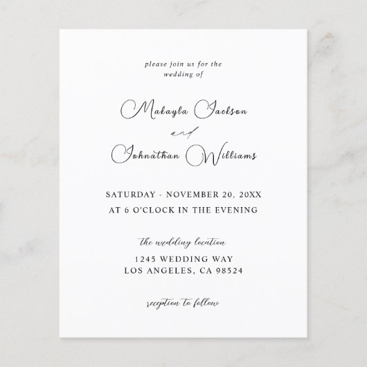 予算モダン9結婚書道 – 白黒 チラシ (正面)