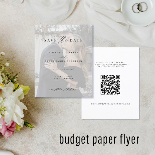 予算モダンQRコード写真結婚式の日付を保存 チラシ