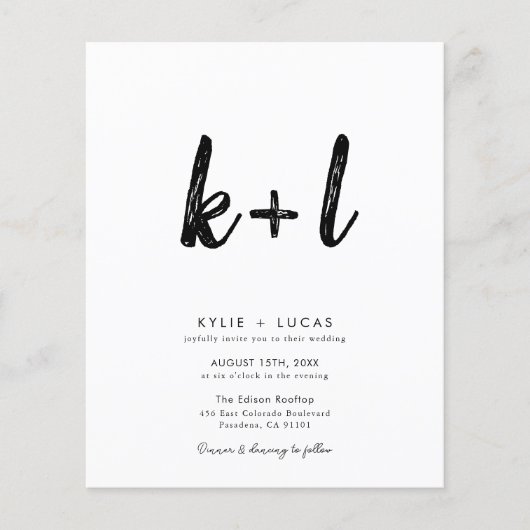 予算モダンQrコード写真結婚式招待状 チラシ (正面)