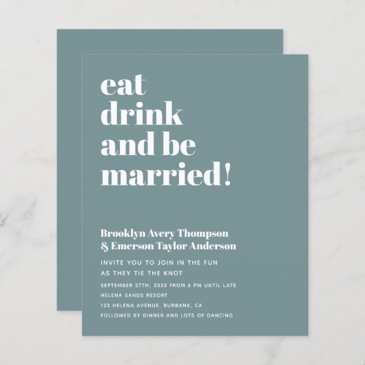 予算モダンQRコード結婚式招待状 (正面/裏面)