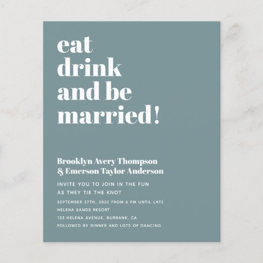 予算モダンQRコード結婚式招待状 (正面)