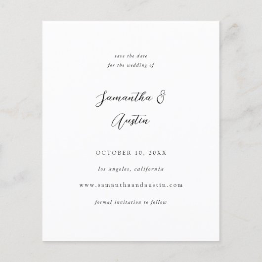 予算モダンV写真エレガント保存日付 – 濃 チラシ (裏面)