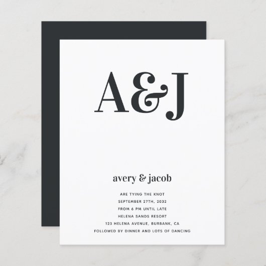 予算モノグラムQRコード結婚式招待状 (正面/裏面)