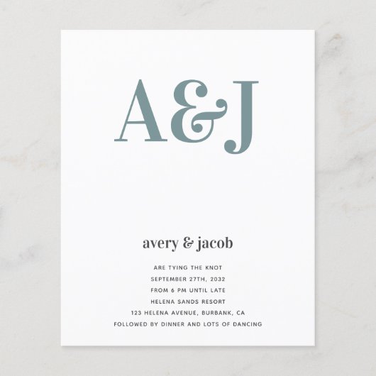 予算モノグラムQRコード結婚式招待状 チラシ (正面)