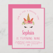 予算ユニコーンキッドの誕生日パーティーへの招待 (正面/裏面)