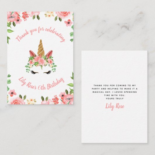 予算ユニコーンフローラ誕生日サンキューノートカード ノートカード (正面/裏面)