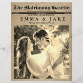 予算ユニークおもしろいニュース紙結婚式招待状 チラシ (正面)