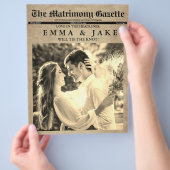 予算ユニークおもしろいニュース紙結婚式招待状 チラシ (手)