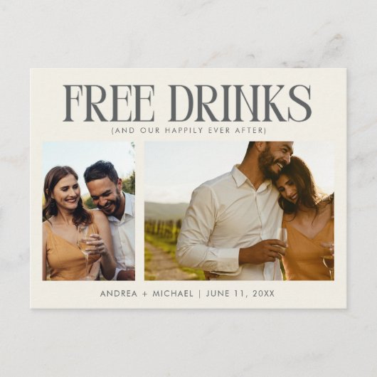 予算ユニーク写真結婚式の日付の保存 案内ポストカード (正面)