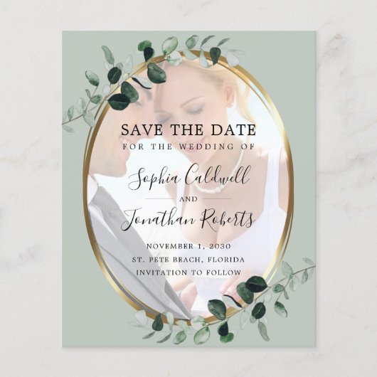 予算ユーカリのセージ写真の結婚式の日付を保存 (正面)