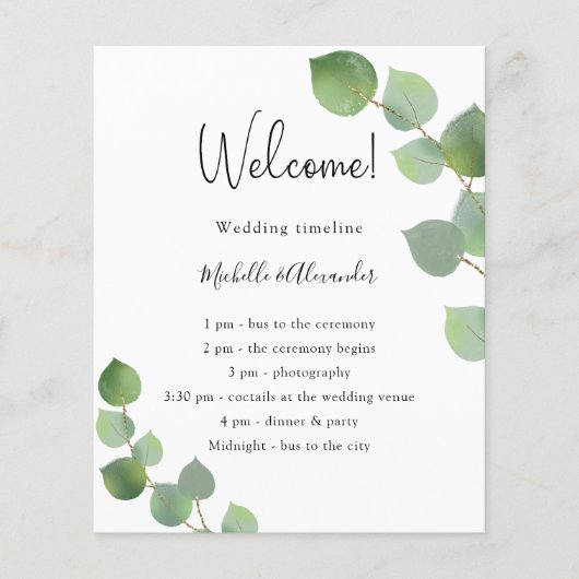 予算ユーカリの緑の結婚式プログラム (正面)