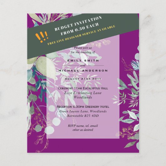 予算ユーカリの緑葉の結婚式 チラシ (正面)