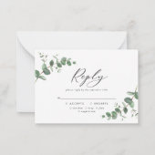 予算ユーカリプスグリーンリーウェディングRSVP返信 ノートカード (裏面)