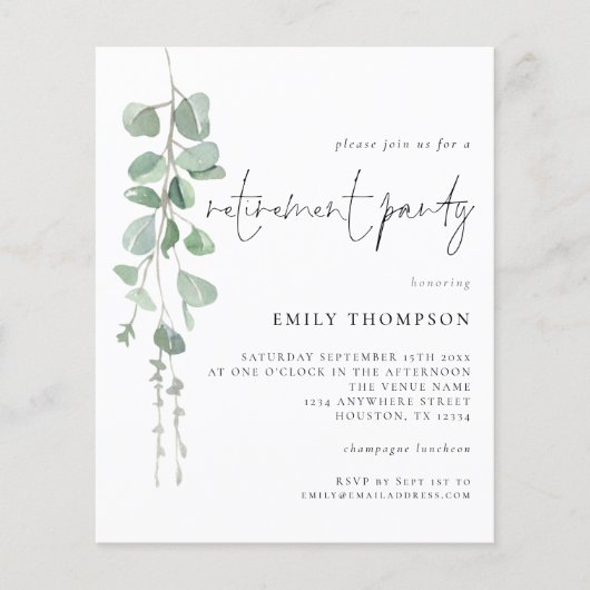 予算ユーカリプタススクリプト退職パーティー招待状 (正面)