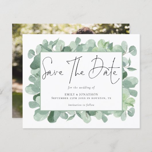 予算ユーカリ写真結婚式の日付を保存 (正面/裏面)