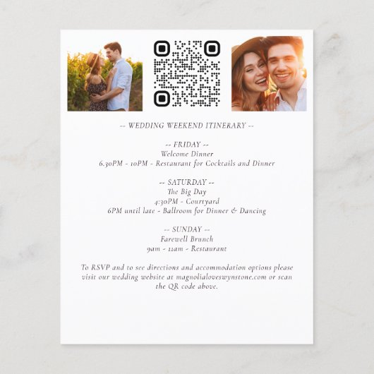 予算ユーカリ写真QRコード結婚式招待状 (裏面)