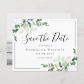 予算ユーカリ水の色の結婚式の日付を保存 (正面/裏面)