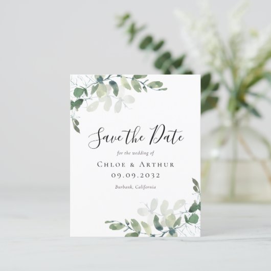 予算ユーカリ水の色の結婚式の日付を保存 (スタンド正面)