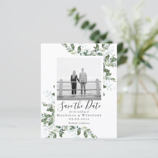 予算ユーカリ水の色の結婚式の日付を保存 (スタンド正面)