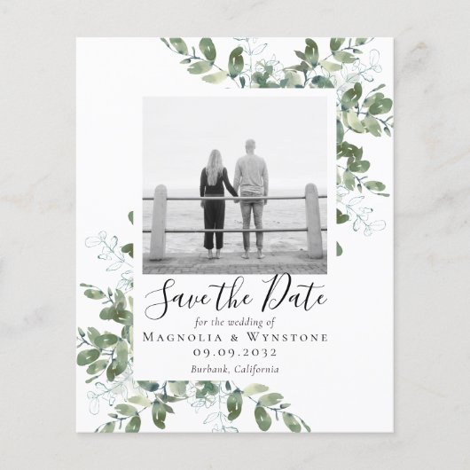 予算ユーカリ水の色の結婚式の日付を保存 (正面)