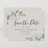 予算ユーカリ水の色の結婚式の日付を保存 (正面/裏面)