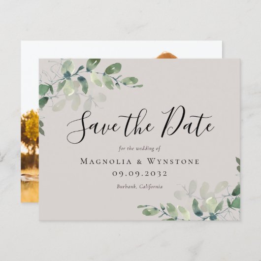 予算ユーカリ水の色の結婚式の日付を保存 (正面/裏面)