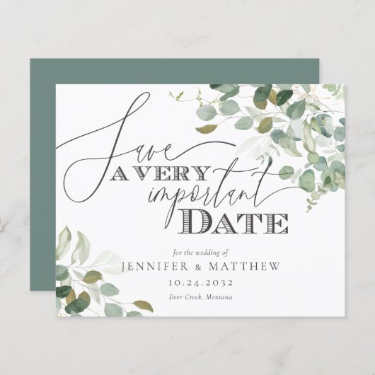 予算ユーカリ水の色の結婚式の日付を保存 (正面/裏面)