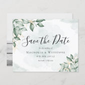 予算ユーカリ水の色の結婚式の日付を保存 (正面/裏面)