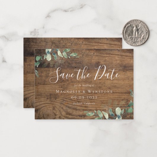 予算ユーカリ水の色の結婚式の日付を保存 ノートカード (正面/裏面インサイチュ)