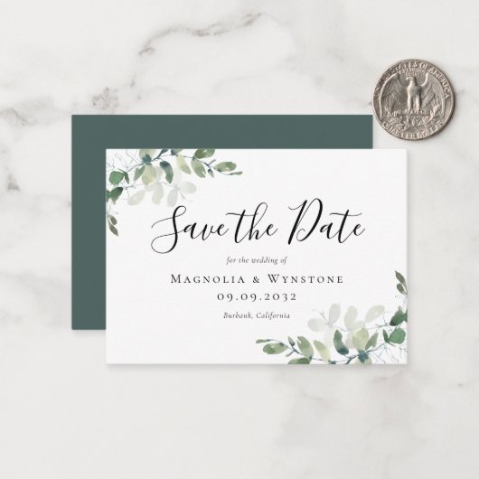 予算ユーカリ水の色の結婚式の日付を保存 ノートカード (正面/裏面インサイチュ)