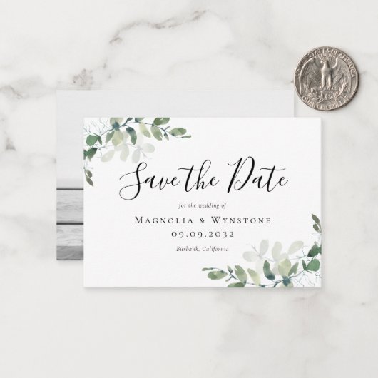 予算ユーカリ水の色の結婚式の日付を保存 ノートカード (正面/裏面インサイチュ)