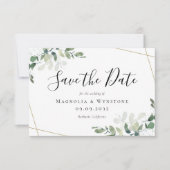 予算ユーカリ水の色の結婚式の日付を保存 ノートカード (正面)