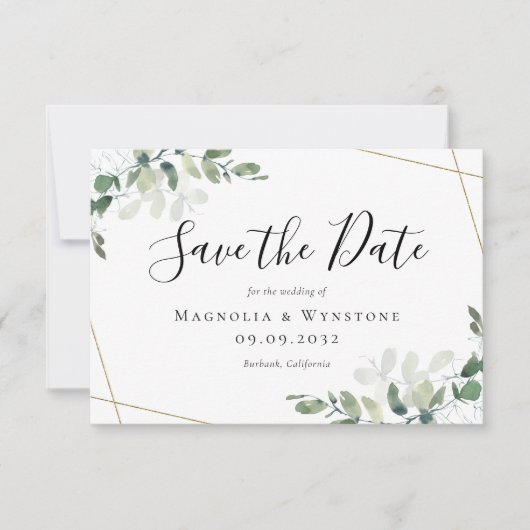 予算ユーカリ水の色の結婚式の日付を保存 ノートカード (正面)