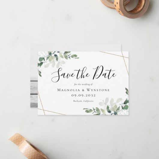 予算ユーカリ水の色の結婚式の日付を保存 ノートカード (正面/裏面インサイチュ)