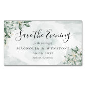 予算ユーカリ水の色の結婚式の日付を保存 マグネット名刺 (正面)