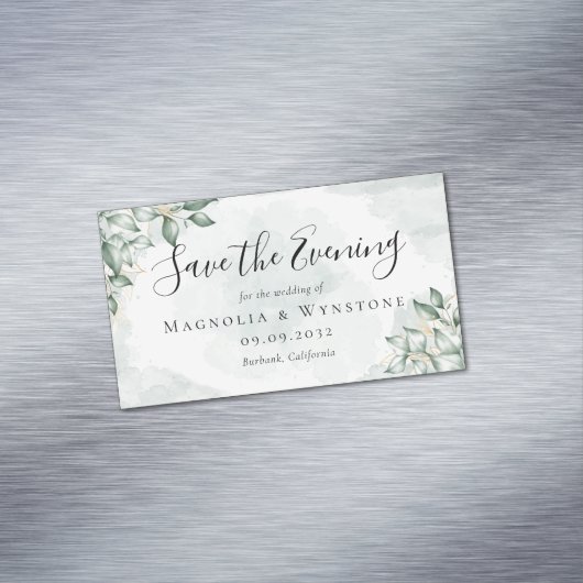 予算ユーカリ水の色の結婚式の日付を保存 マグネット名刺 (インサイチュ)