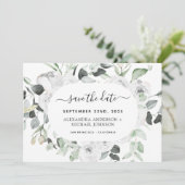 予算ユーカリ白フローラ保存日 招待状 (スタンド正面)