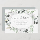 予算ユーカリ白フローラ保存日 招待状 (正面/裏面)