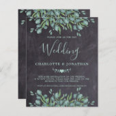 予算ユーカリ素朴QRコード結婚式の招待 (正面/裏面)