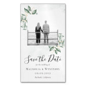 予算ユーカリ結婚式の日付を保存 マグネット名刺 (正面縦)