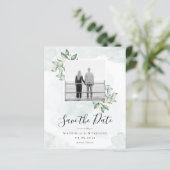 予算ユーカリ結婚式の日付ポストカードを保存 (スタンド正面)