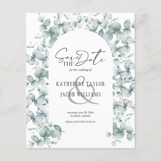 予算ユーカリ緑の結婚式の日付を保存 (正面)