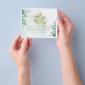 予算ユーカリ緑結婚の金ゴールドのQRコード チラシ (手)